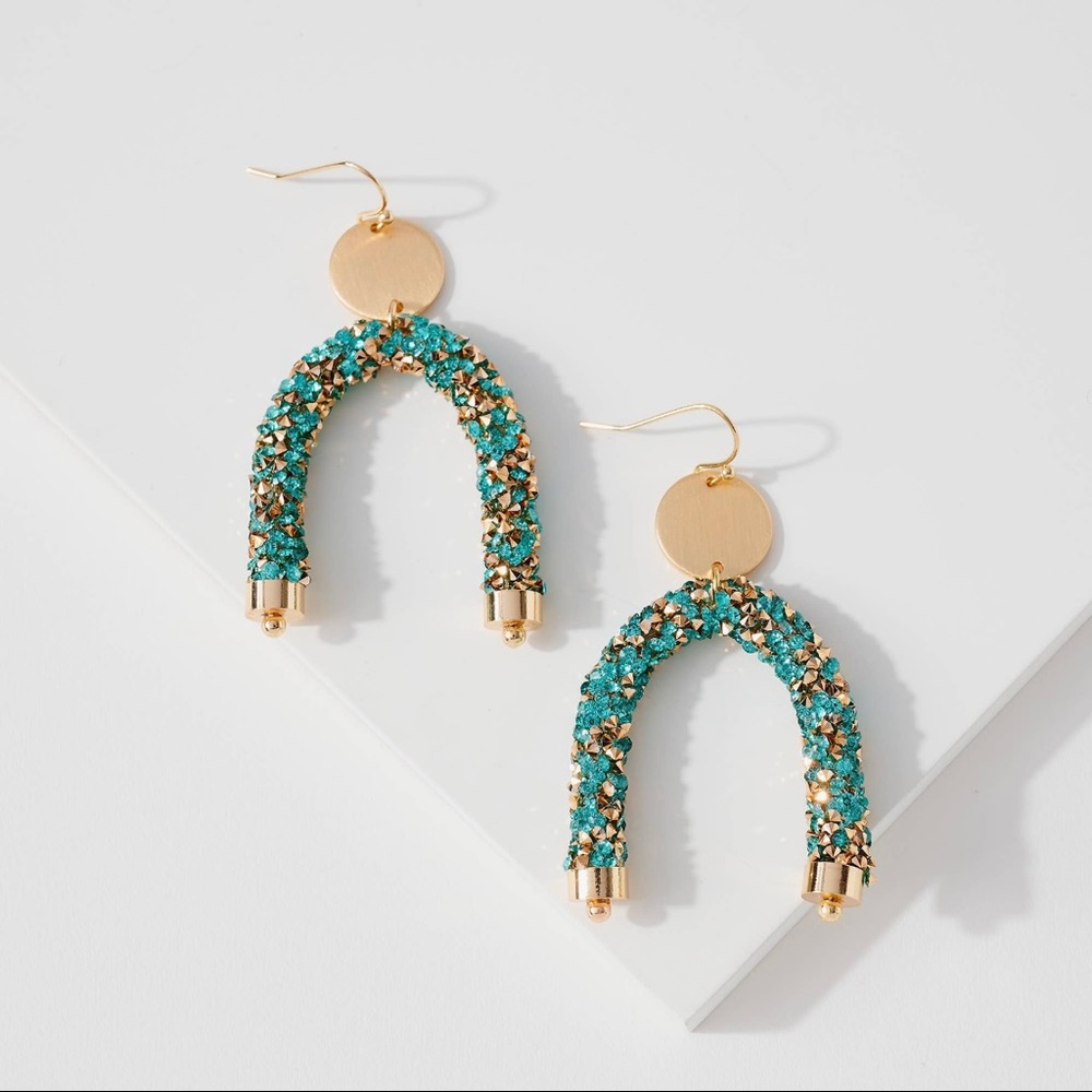 Arch Shape Rhinestone Earrings - Turquoise - Picture 1 of 2
